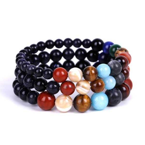 

2019 lovers eight planets bead bracelet men natural stone universe yoga chakra solar bracelet for men or women jewelry, Black