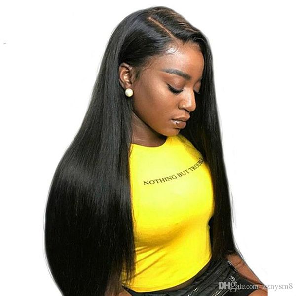 

celie hair 13x4 парики с кружевными передними человеческими волосами предварительно сорвал с волосами младенца реми бразильские прямые круже, Black