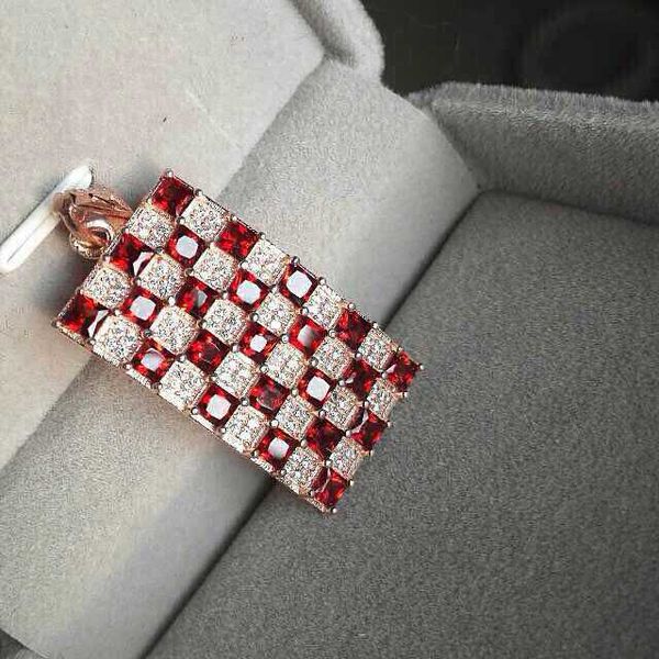 

natural red garnet gem pendant s925 silver natural gemstone pendant necklace trendy large square women wedding fine jewelry