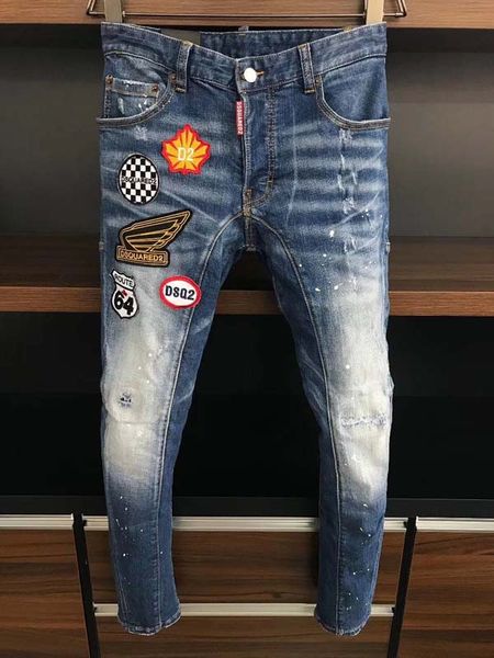 

2020 new fashion casual jeans european and american trend men's jeans holes embroidered slim pants five points shorts tee y56, Blue