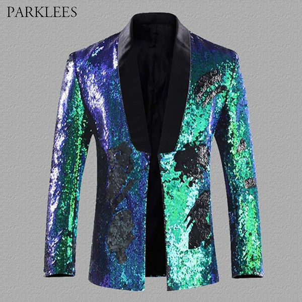 

glitter sequin mens blazer jacket shiny flipping one button dress suit jacket men wedding party stage show cosplay costume 5xl, White;black