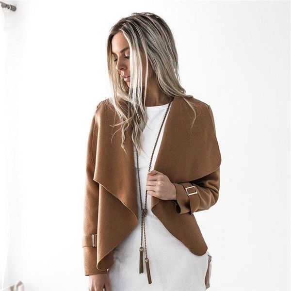 

зимняя женская шерстяное пальто с длинным рукавом женская верхняя одежда нерегулярные шерстяные лацканы маленькая дизайнерская плащ женщина, Black