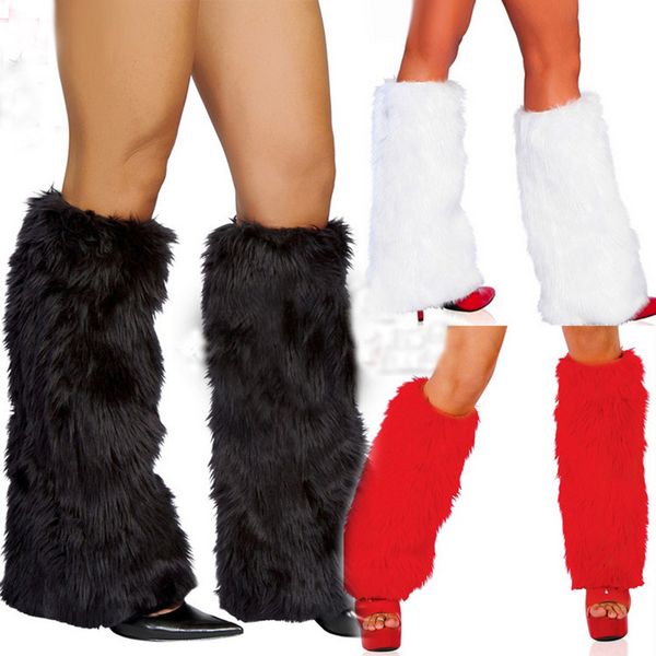 

2020 fashion trend women faux fur leg warmers rave fluffies lady casual boot cover santa claus winter spring new solid warmers, Black;white