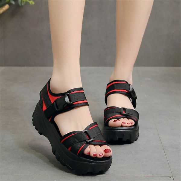

female platform sandals gladiator style summer shoes woman casual wedges sandalias black red color girls student footwear dx45