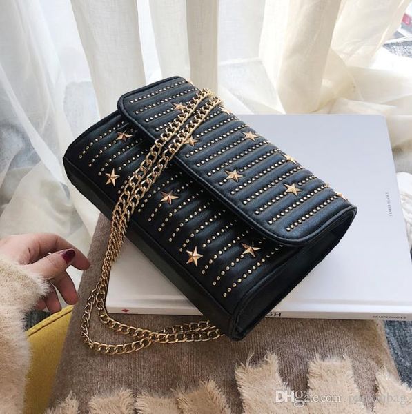 

nethong small black bag texture oblique bag woman 2019 new fashion korean version ins super-fire rivet chain single shoulder bag