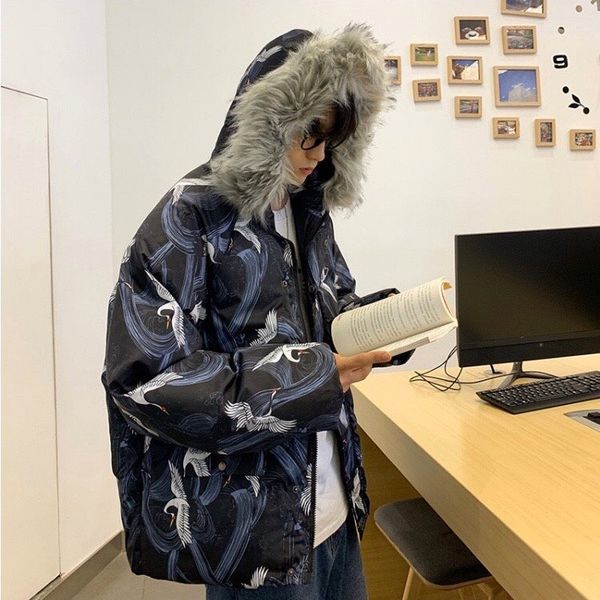 

chinese style famous designer version loose thick down cotton chinese element crane icon good quality canada, Black