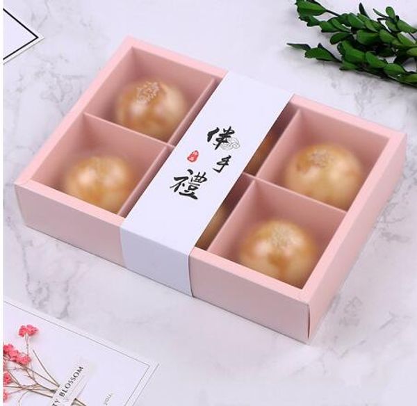 

pink gift paper box packaging with frosted cover separate 6 grids packaging for sweets cookie box pastry carton