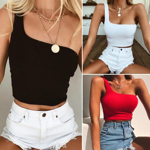 

tank for women tank colors 6 women single shoulder casual sport bra slim camis tank vests drop shipping, White