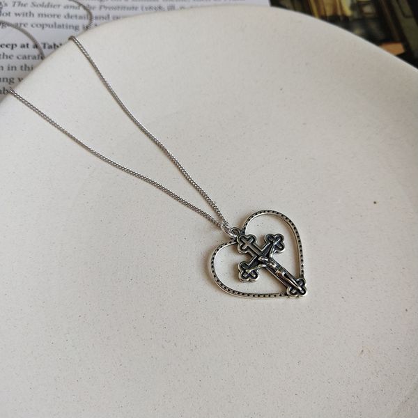 

louleur 925 sterling silver vintage heart cross pendant necklace silver creative elegant necklace for women festival jewelry
