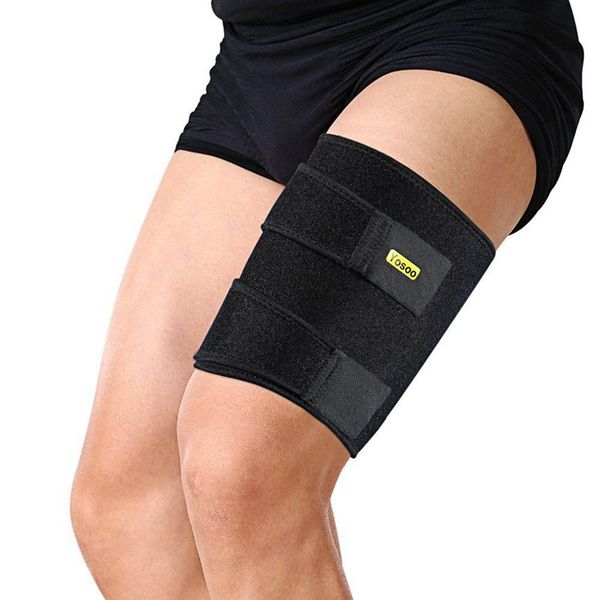 

wootshu thigh brace with silicone anti-slip strips adjustable hamstring compression wrap for pulled injury strain tendonitis r, Black