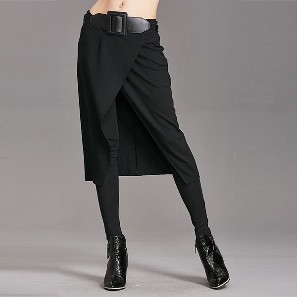 

europe pants 2017 autumn and winter new slim was thin casual pants false two pieces of skirt fight feet pant, Black;white