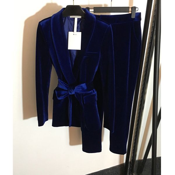

6.1 temperament slim set velvet v-neck long sleeve blazer coat + solid pants two piece sets with belt, White;black