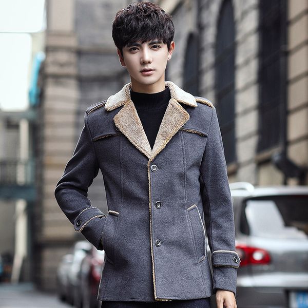 

the winter's men's wool coat woolen coat handsome male personality, Black