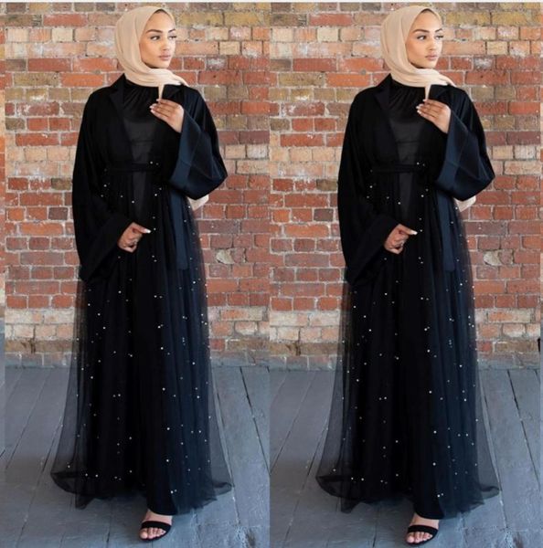 

elegant muslim beading abaya lace full dresses mesh cardigan kaftan kimono long robe gowns tunic jubah ramadan eid arab islamic, Red