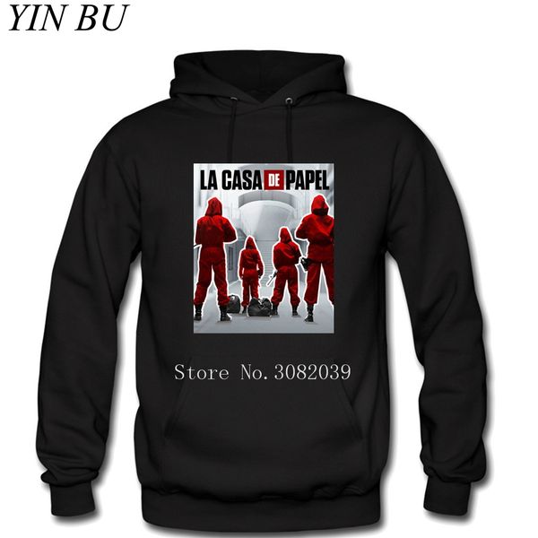 

la casa de papel money heist house of paper hoodies men sweatshirts hooded pullover sweatershirts male boys hoodie men, Black