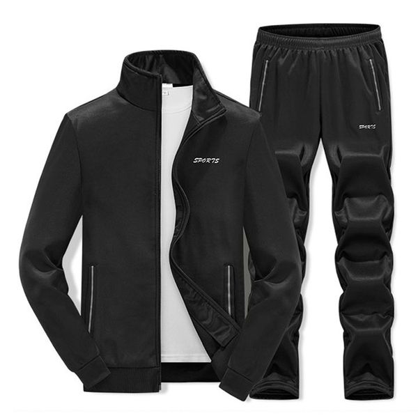 

men's sportswear sets autumn tracksuit male casual clothing 2 pieces sweatshirts+pants fashion stand collar asian size l-5xl, Gray