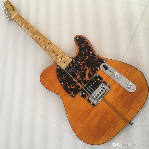 

white hohner hs anderson madcat mad cat tete flame maple yellow electric guitar leopard pickguard, red turtle binding