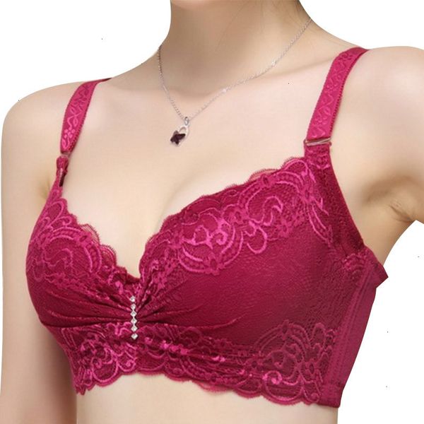 

push up bra femme lingeries fashion lace thin cup big size c d cup heighten side button women underwear brassiere dropshipping, Red;black