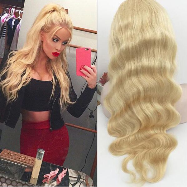 

8a brazilian virgin hair traight body lace front wig full lace wig 613 blonde with baby hair honey blonde human hair
