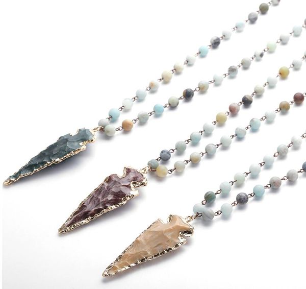 

arrowhead necklace fashion amazonite stones rosary chain arrowhead pendant necklace handmade women natural stone bead neck, Silver