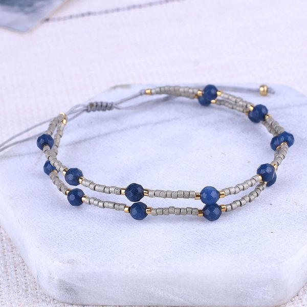 

delicate faceted boho beaded bracelet multi color double strand bracelets adjustable rope handmade gift, Black
