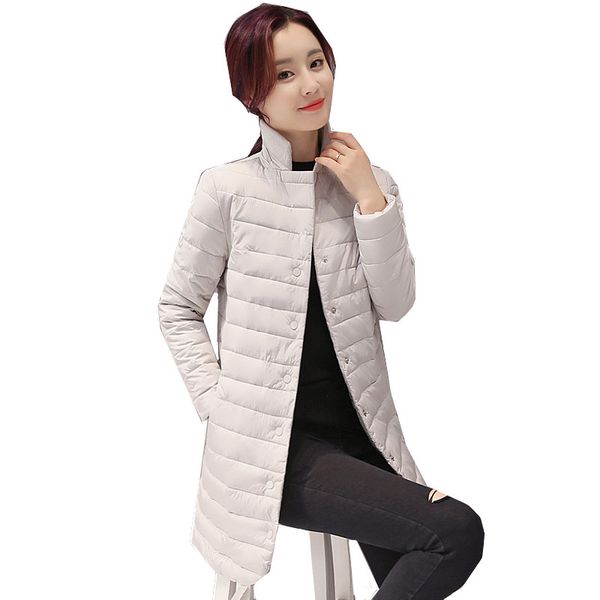 

new autumn winter 2018 fashion light coat cotton women's long slim cotton korean solid standing collar down jacket jacket, Tan;black