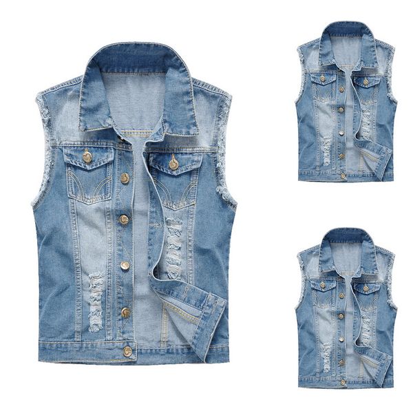 

2019 mens sleeveless jeans jacket men oversize 6xl blue black denim jeans vest men cowboy denim vest mens waistcoat, Black;white