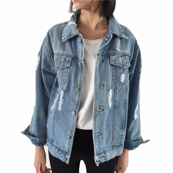 

2018 basic coat female spring autumn jeans denim jacket for women long loose jean jackets large sizes boyfriend college outwear, Black;brown
