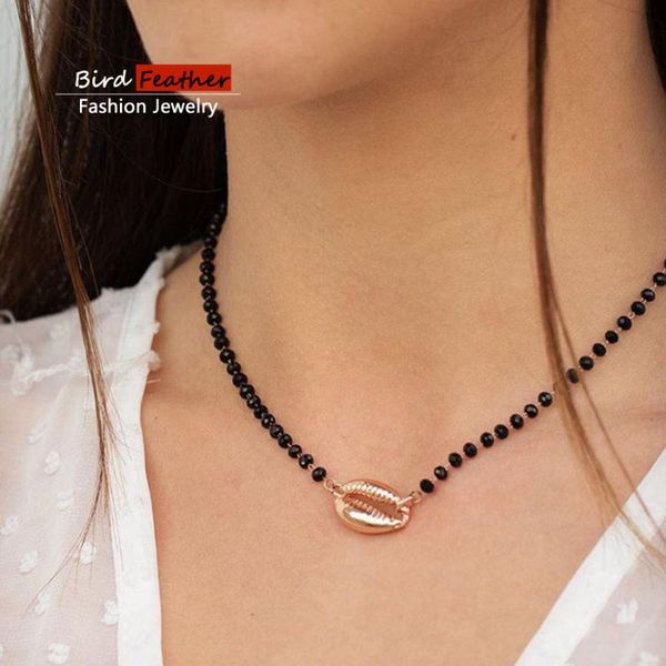 

gold color choker necklace for women 1 layer black beads shell pendant chain necklaces & pendants velvet chokers fashion jewelry, Golden;silver