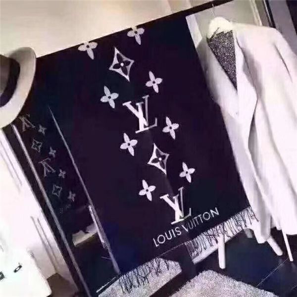 

ladies gift box high-grade 100% cashmere luxury brand large letter pattern scarf, men's and women's scarf 180*70cm, Blue;gray