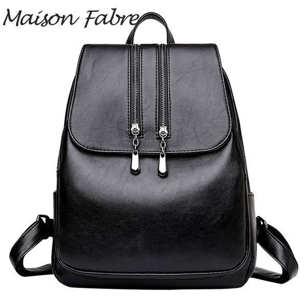 

maison fabre women lapbackpack black bag ladies leather backpack large capacity travel women zipper school bags