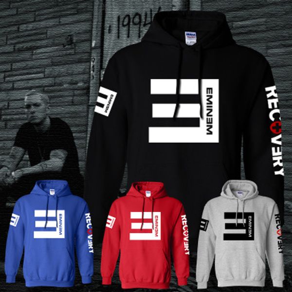 

winter men's fleece hoodies eminem printed thicken pullover sweatshirt men sportswear fashion clothing ing, Black