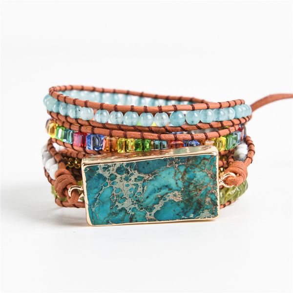 

mixed natural stones charm 5 strands wrap bracelets handmade boho bracelet women leather bracelet, Golden;silver