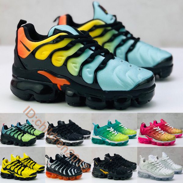 

air cushion plus tn kids shoes vaporm boys girls running sneakers brand bleached aqua bumblebee lemon lime baby trainers shoes size 24-35, Black