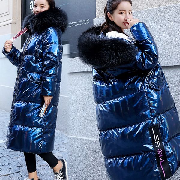 

winter parka coats women down cotton jacket long hooded fur collar thicken wadded jackets winter warm female's overcoat, Black
