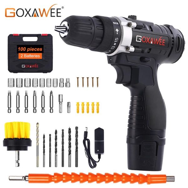 

goxawee electric drill cordless screwdriver drill lithium-ion battery mini cordless drilling machine power tools 2-speed