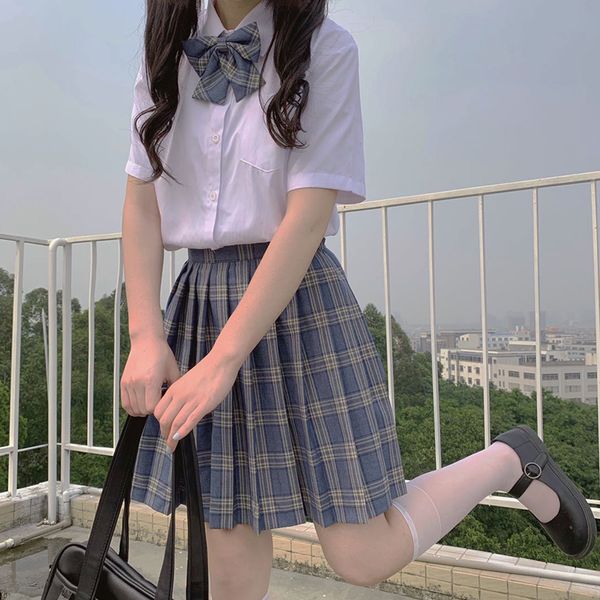 

summer new japanese college wind jk uniforms short sleeve students white shirt high-waisted plaid pleated skirt suit female
