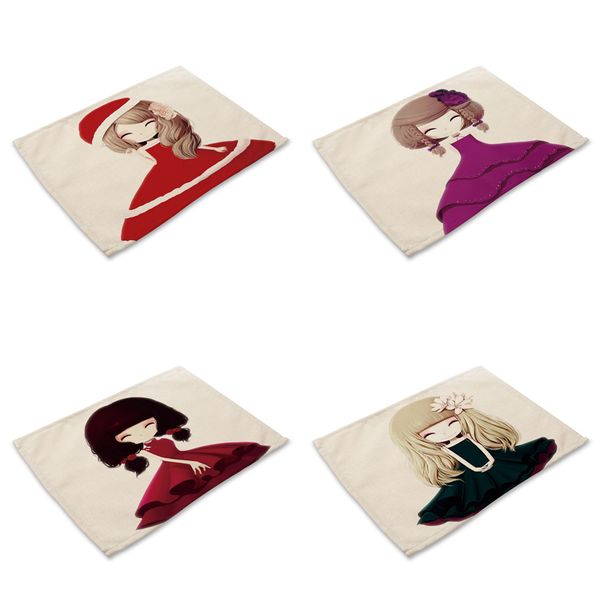 

creative cute anime girl life 4 pieces set kitchen table mats cotton linen table napkin cute pattern decorative placemats