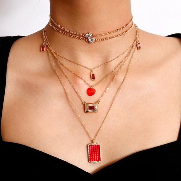 

3 pcs/set wear independently fashion necklace crystal zircon pendant neck collar multi layer vintage female jewelry gift, Silver