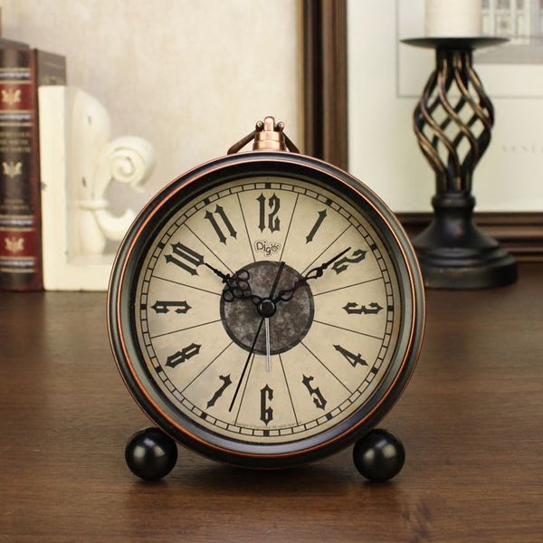 

american style alarm clock metal vintage table clocks needle mute movement hanging watch horologe bedroom decoration art crafts