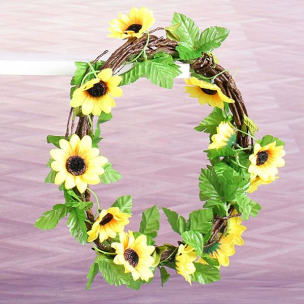 

2.4m artificial sunflower wreath plastic sunflower flower string hanging ivy plants garland for wedding home office decoration