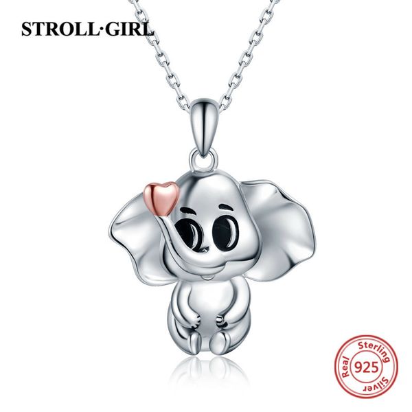 

strollgirl new 100% 925 sterling silver cute elephant pendant chain animal necklace for women 2019 fashion jewelry gifts