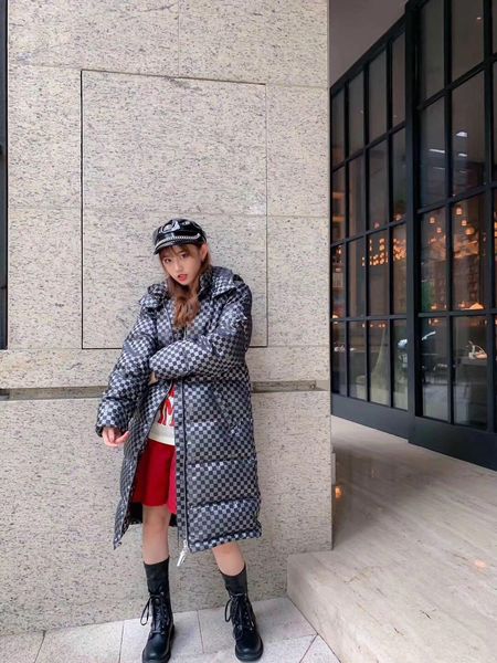 

2019 women clothes black white plaid long slim zipper down cotton jacket warm women winter coat outwear hoodie down coats parka jacket 1-30