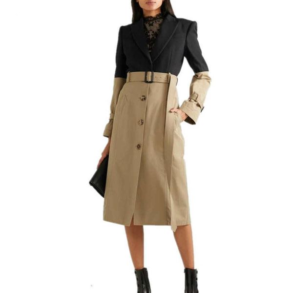 

women's trench coats spring coat women 2021 elegant faux 2 pieces office lady dress single breasted blazer straight long female b053, Tan;black