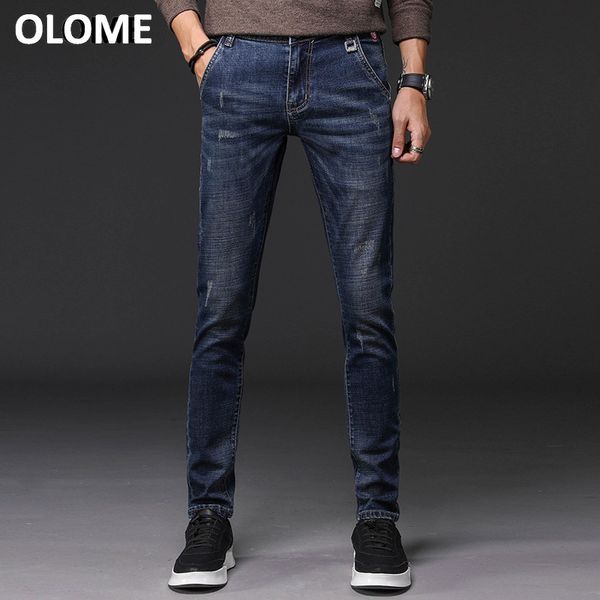 

2019 spring and autumn new korean fashion washed jeans men's slim trousers men's trend pants student fashion trousers jeans, Blue