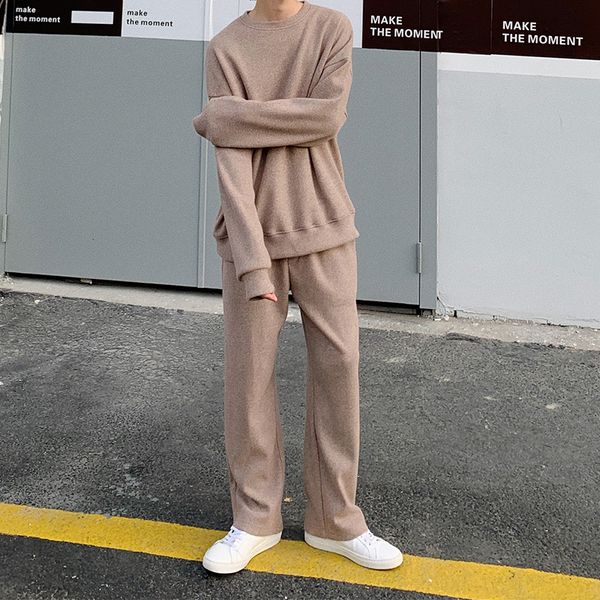 

men loose casual hoodie+pants 2pcs sets male streetwear hip hop pullover sweatshirt wide leg trouser tracksuit sweatsuits, Black