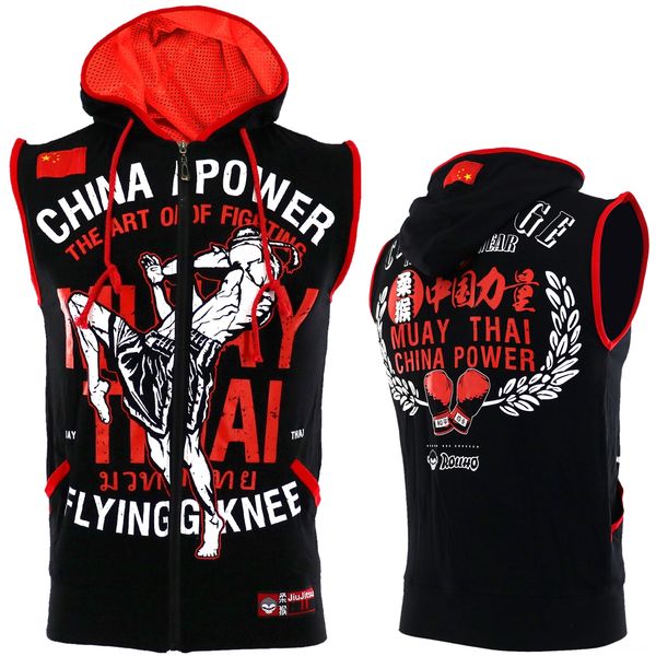 

rollho power sleeveless boxing vest hooded mma tshirt muay thai mma fight wrestle fitness male thai boxer boxing wear athletic & outdoor app, Black;red