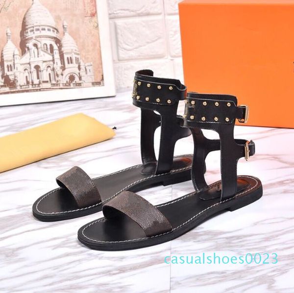 

2019 new sandals summer casual flat sandals luxury ladies canvas gladiator style party ladies shoes c23, Black