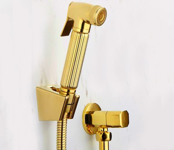 

Torneira Toilet Gold Hand held Diaper copper Bidet Sprayer Shower Shattaf Spray Douche kit Jet & Golden angle valve