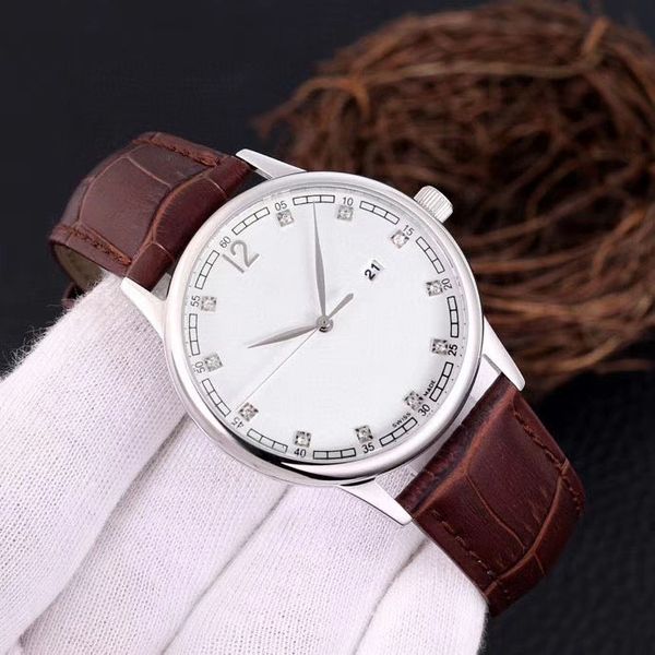 

new simple elegant / gentleman's watch men's watch leather strap imported quartz movement anti-counterfeiting crystal mirror diame, Slivery;brown
